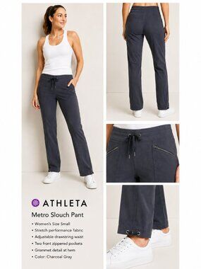 Athleta Metro Slouch Pants Women’s Small Gray Stretch Drawstring Zip Pockets